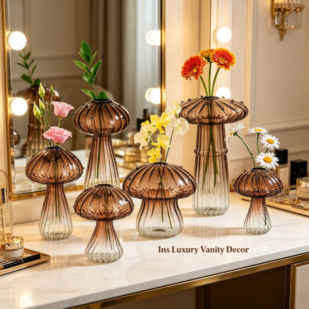 Propagation Station Vase - Mushroom‑Design Fluted Glass Propagation Station, Cute